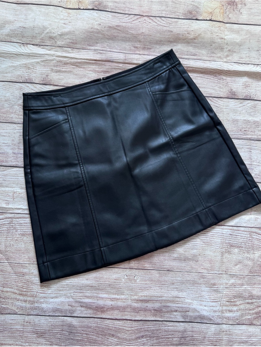 LOFT Black Faux Leather Mini Skirt